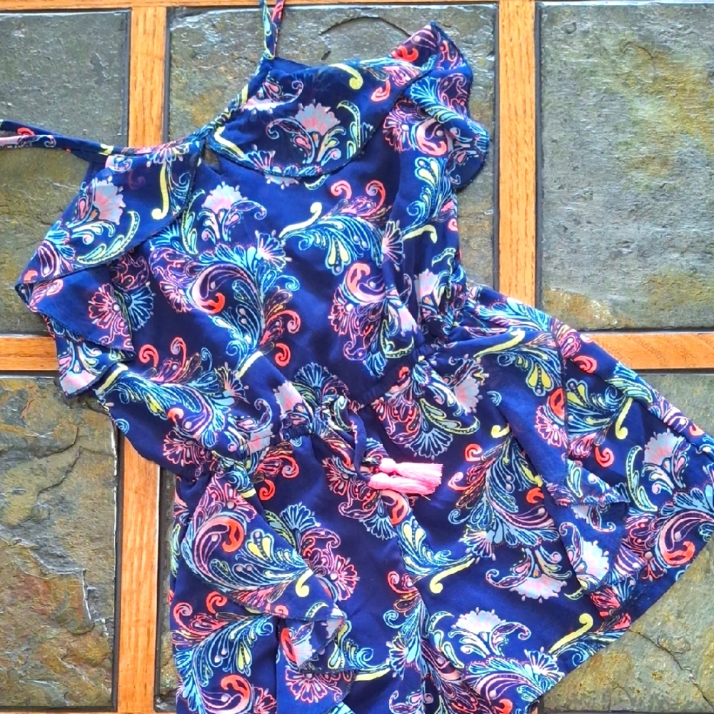 Japna Girls Navy Blue Floral Romper